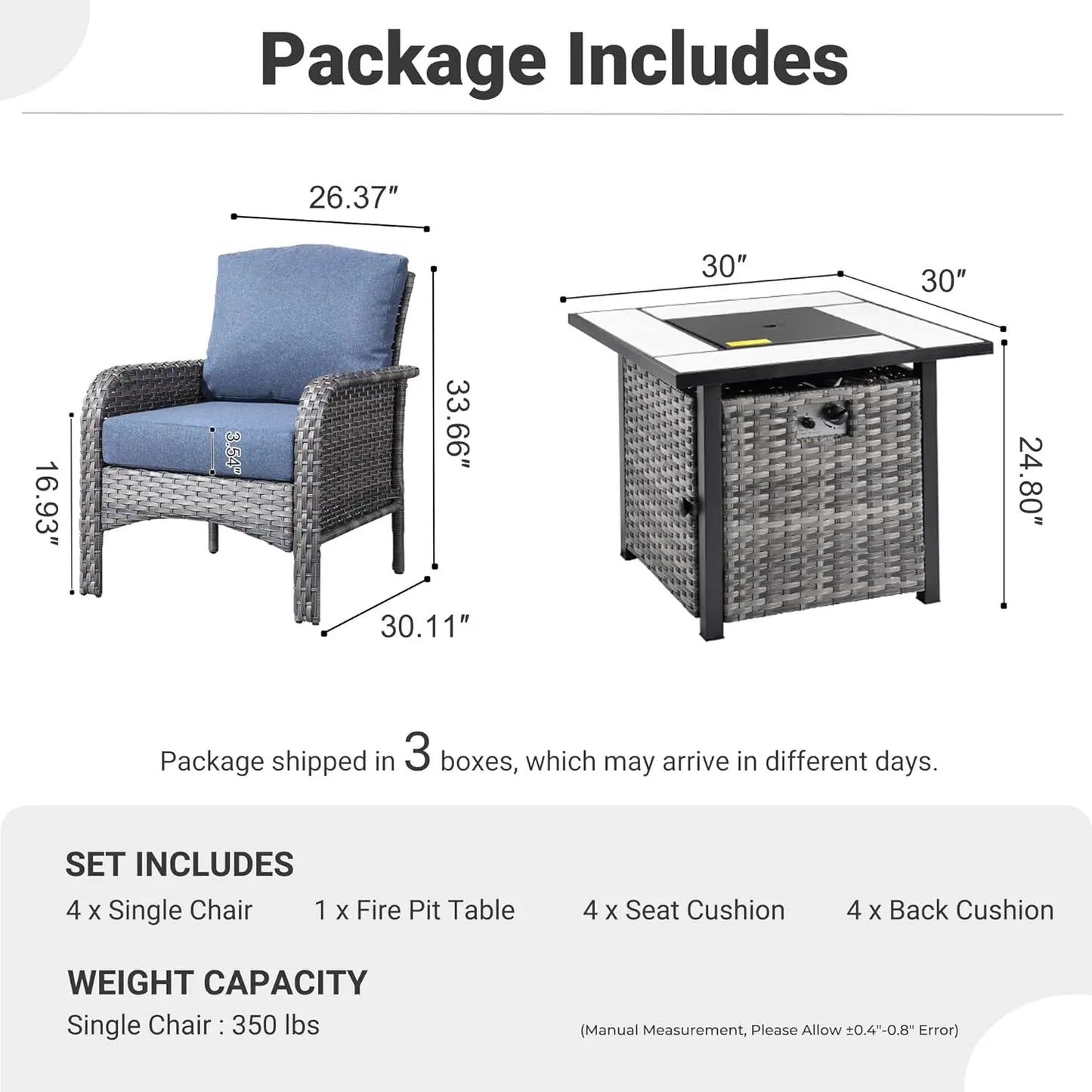 Outdoor Wicker Patio Set Fire Pit High Back Chairs