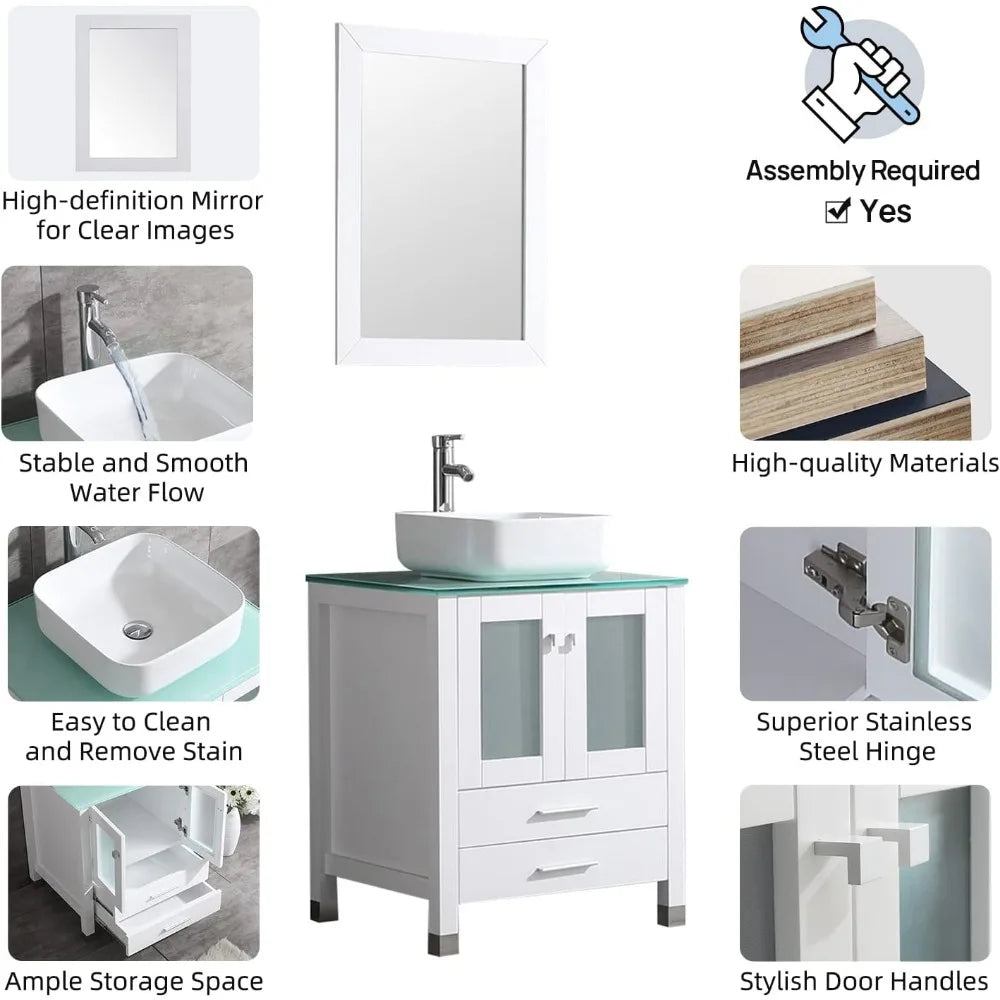 All In One Bathroom Vanity With Ceramic Vessel Sink
