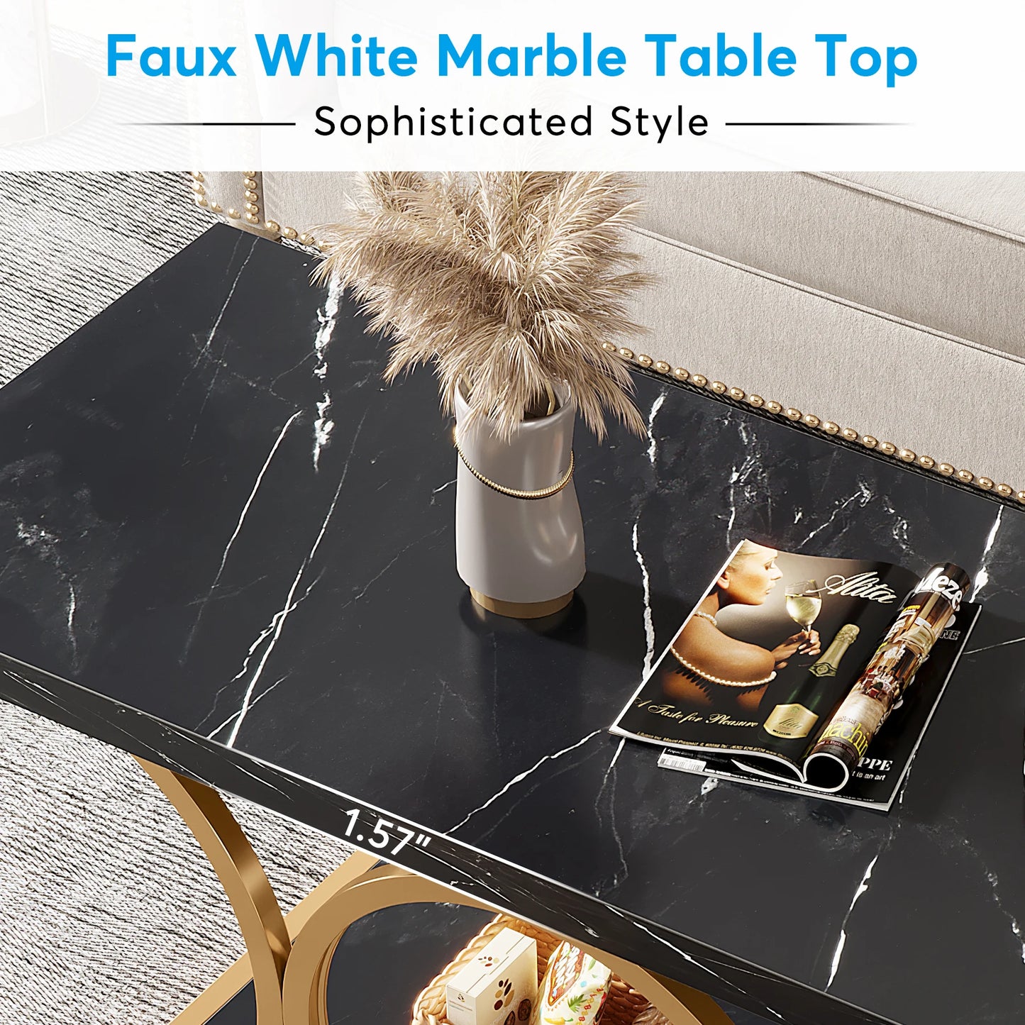 Tribesigns Two Tier Modern Faux Marble Coffee Table
