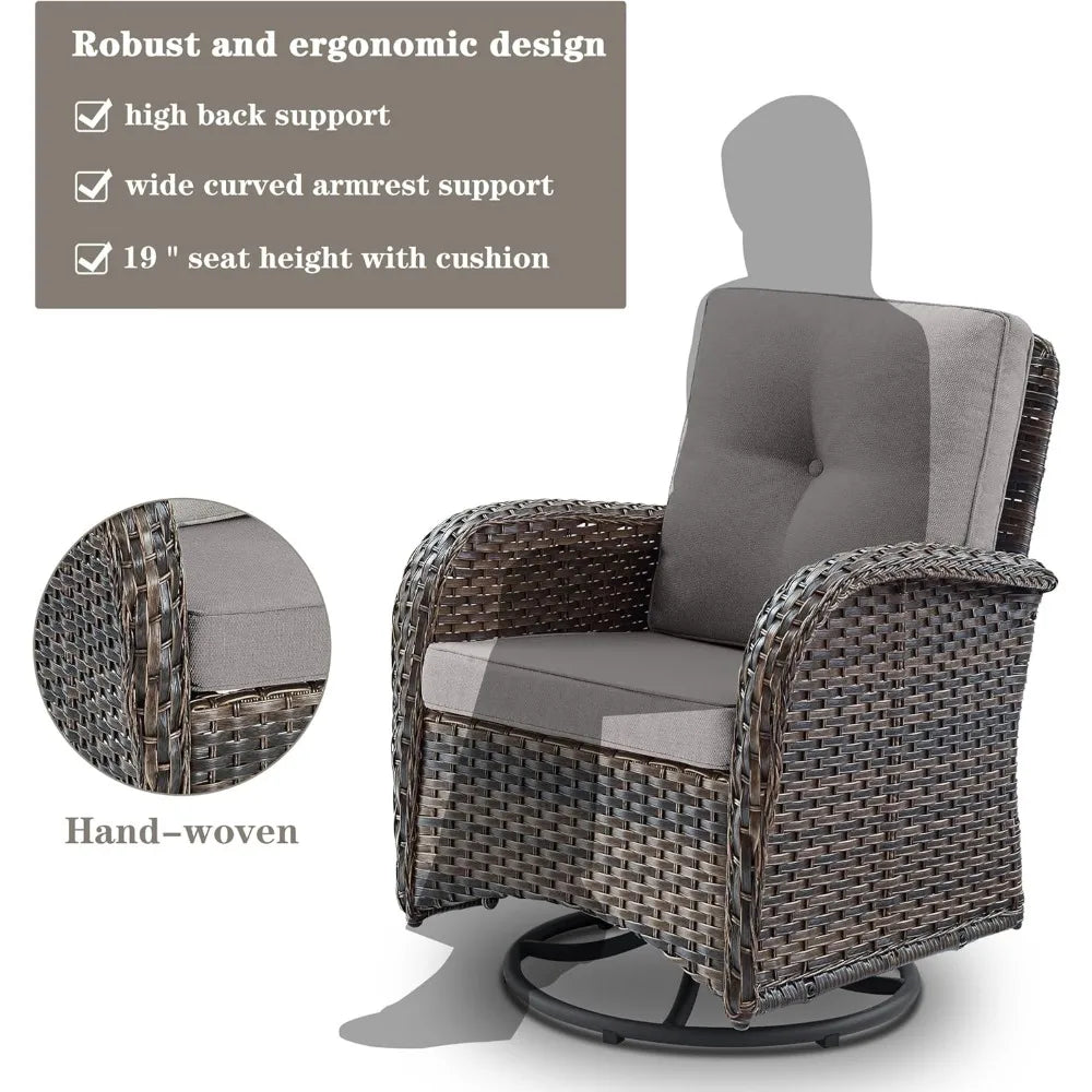 Outdoor Swivel Glider Wicker Chair with Cushions for Comfort