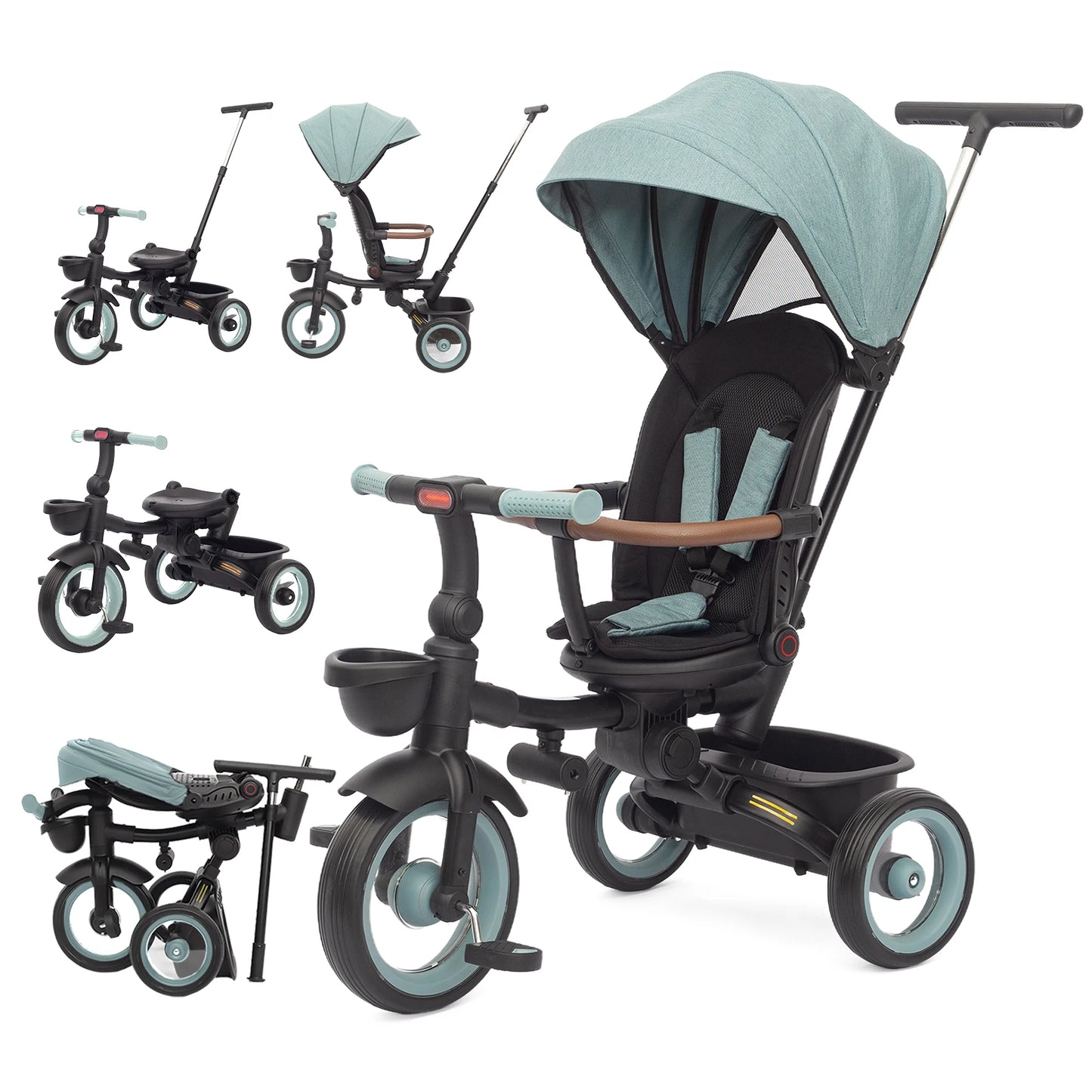 7 In 1 Foldable Baby Tricycle With Canopy And Lights