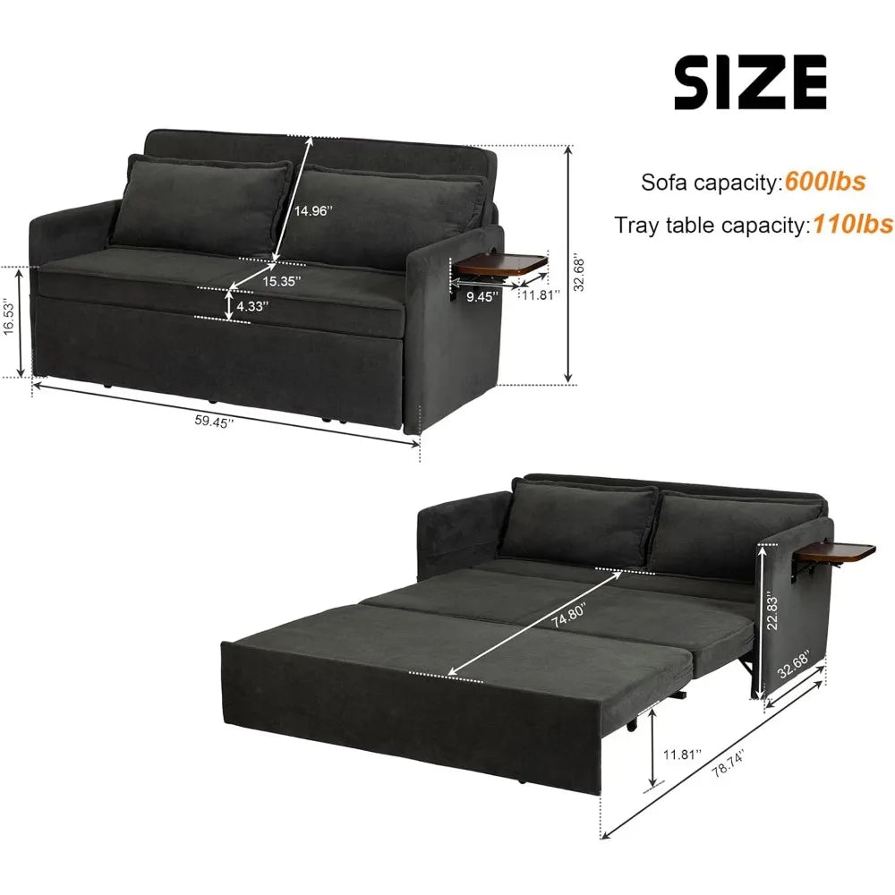 XCT4 Convertible Sofa Bed with Tray Table and Charging Ports
