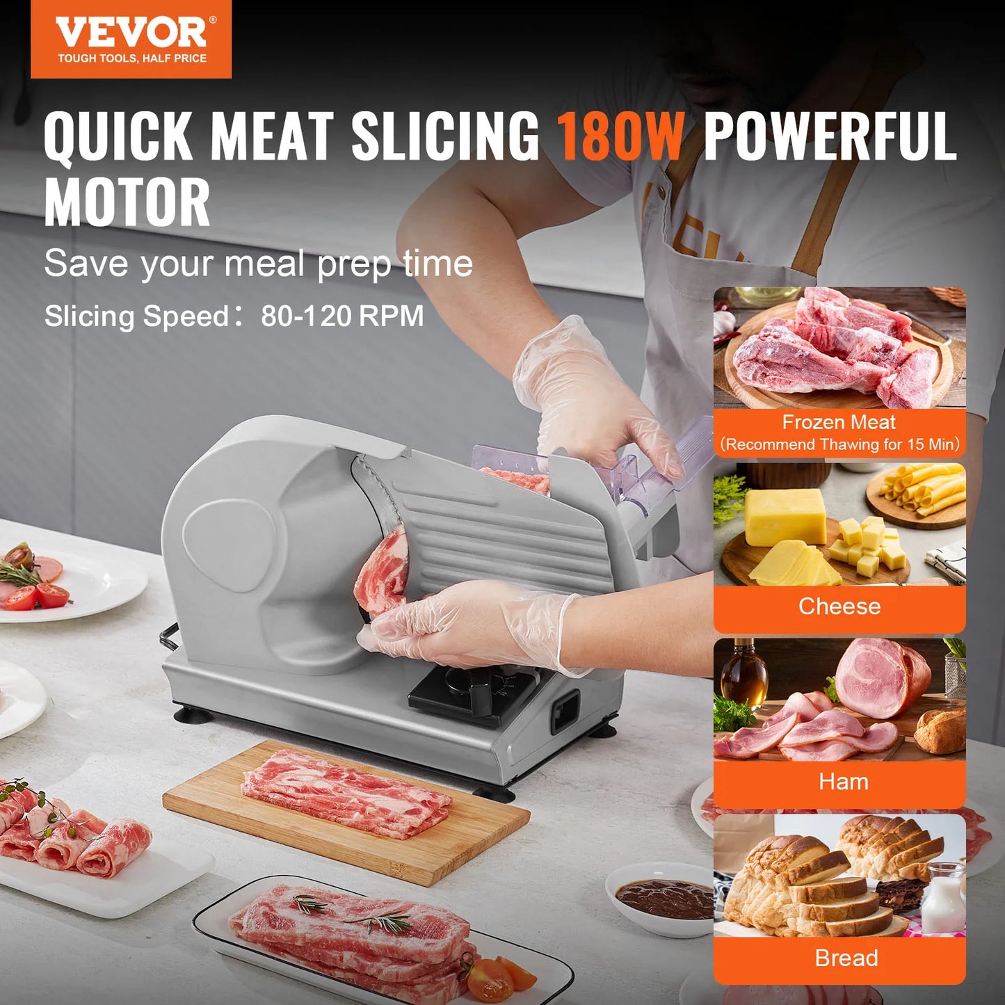 Electric Deli Food Slicer with Adjustable Thickness and Stainless Steel Blade