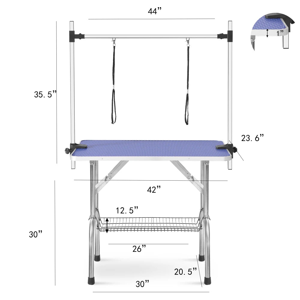 Folding Pet Grooming Table With Adjustable Dual-Loop Arm