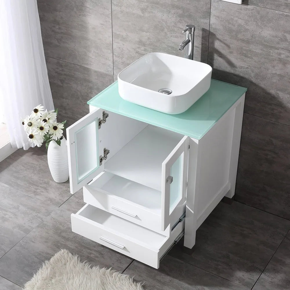 All In One Bathroom Vanity With Ceramic Vessel Sink