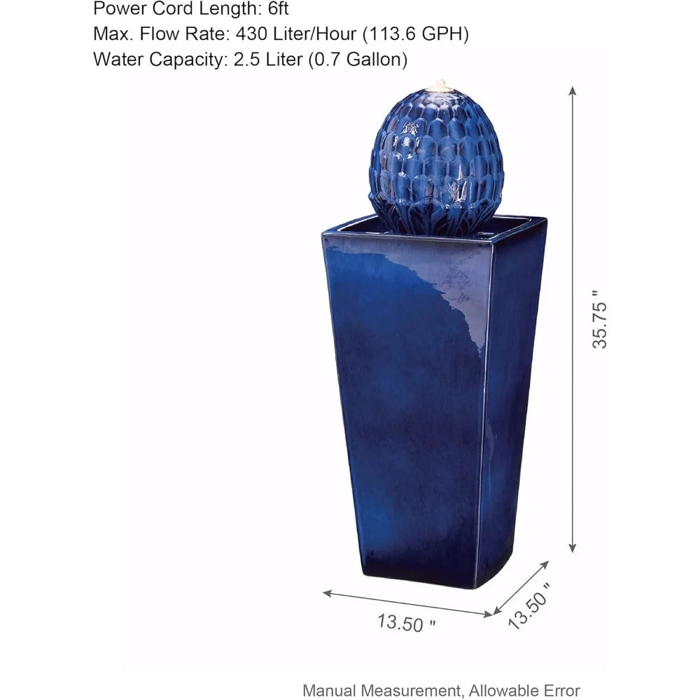 Ceramic Outdoor Water Fountain with LED Light and Pump