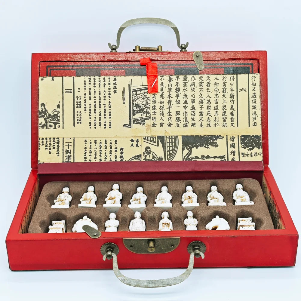 Chess Set With Wooden Table 22X22cm Terracotta Army Chess Classic Chinese Style 3D Gift For Birthday&Christmas For Collect&Decor