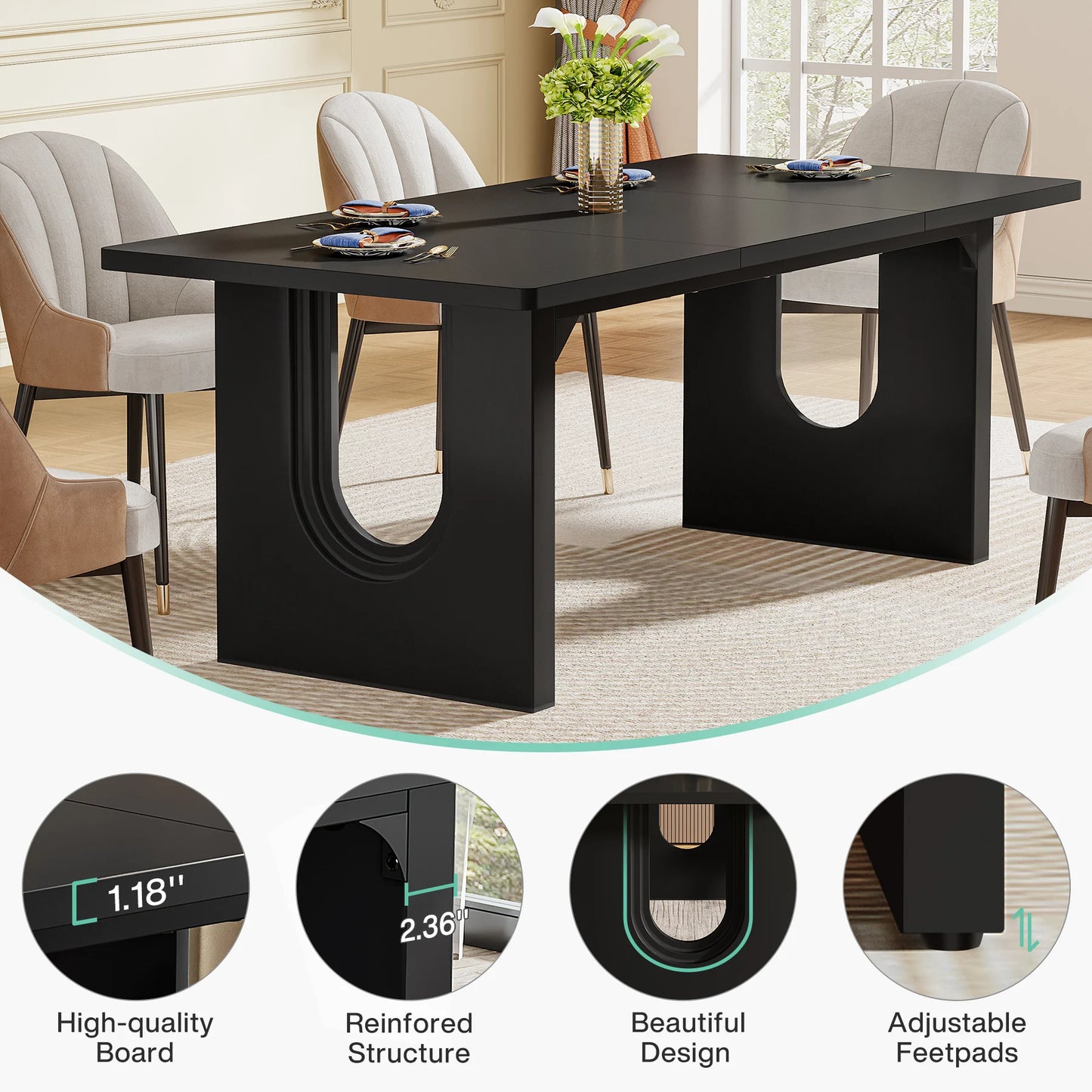 Tribesigns Modern Wood Pedestal Dining Table For Six