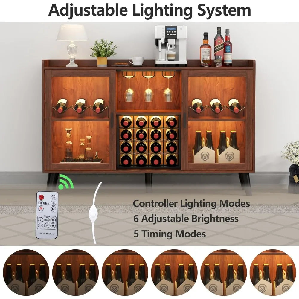 Modern Wine Bar Cabinet With LED Wine Rack And Storage