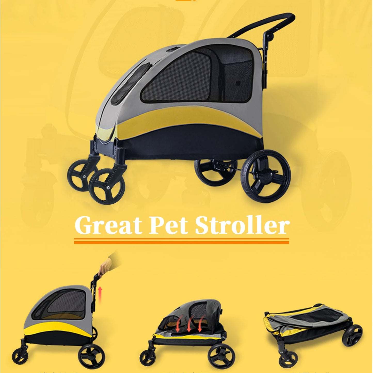 Portable Dog Stroller Four Wheel Foldable Travel Carrier