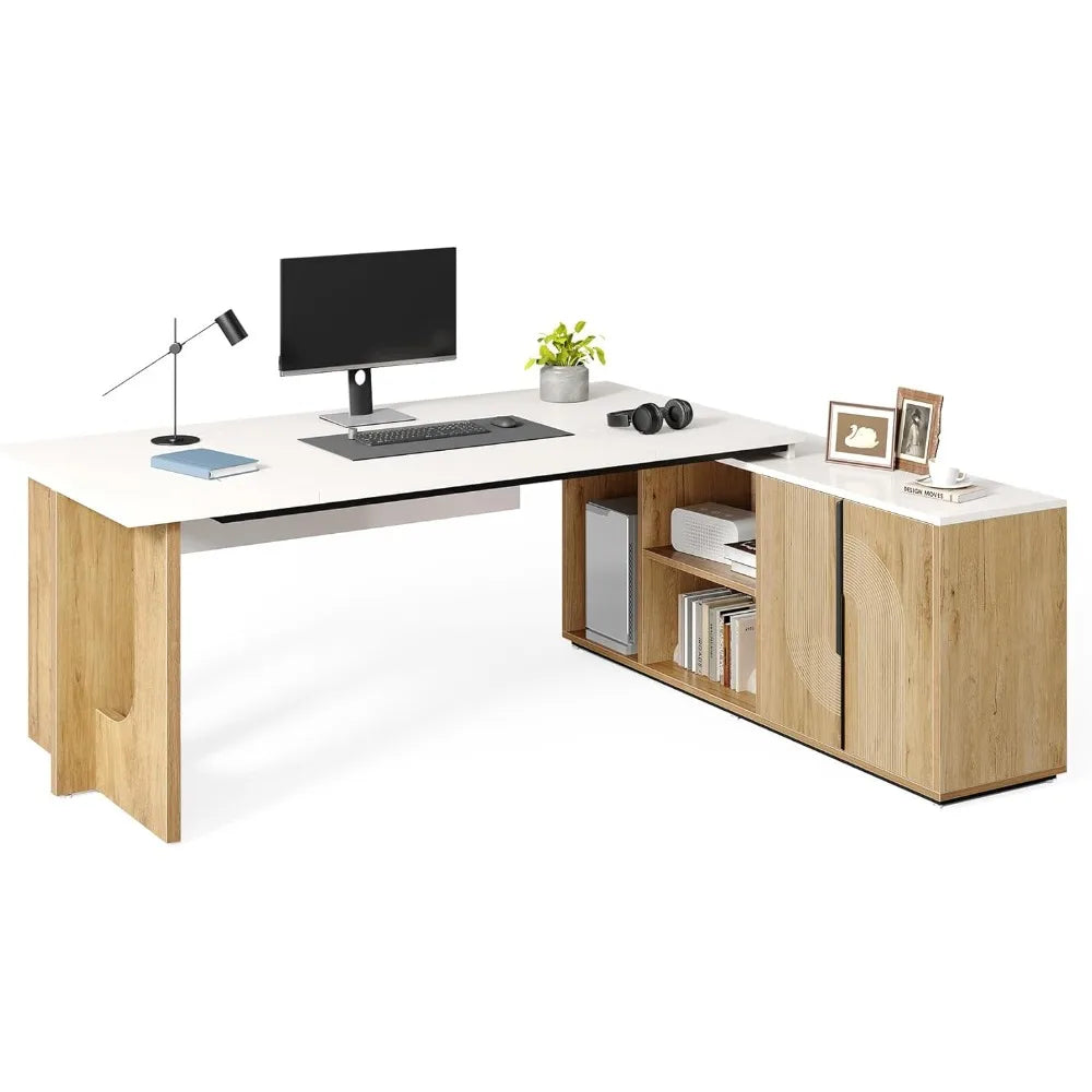 Little Tree Executive L Shaped Desk With Storage Shelves
