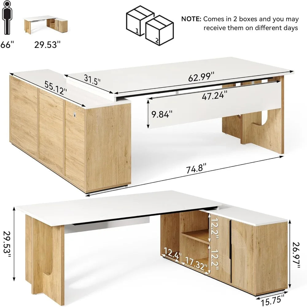 Little Tree Executive L Shaped Desk With Storage Shelves