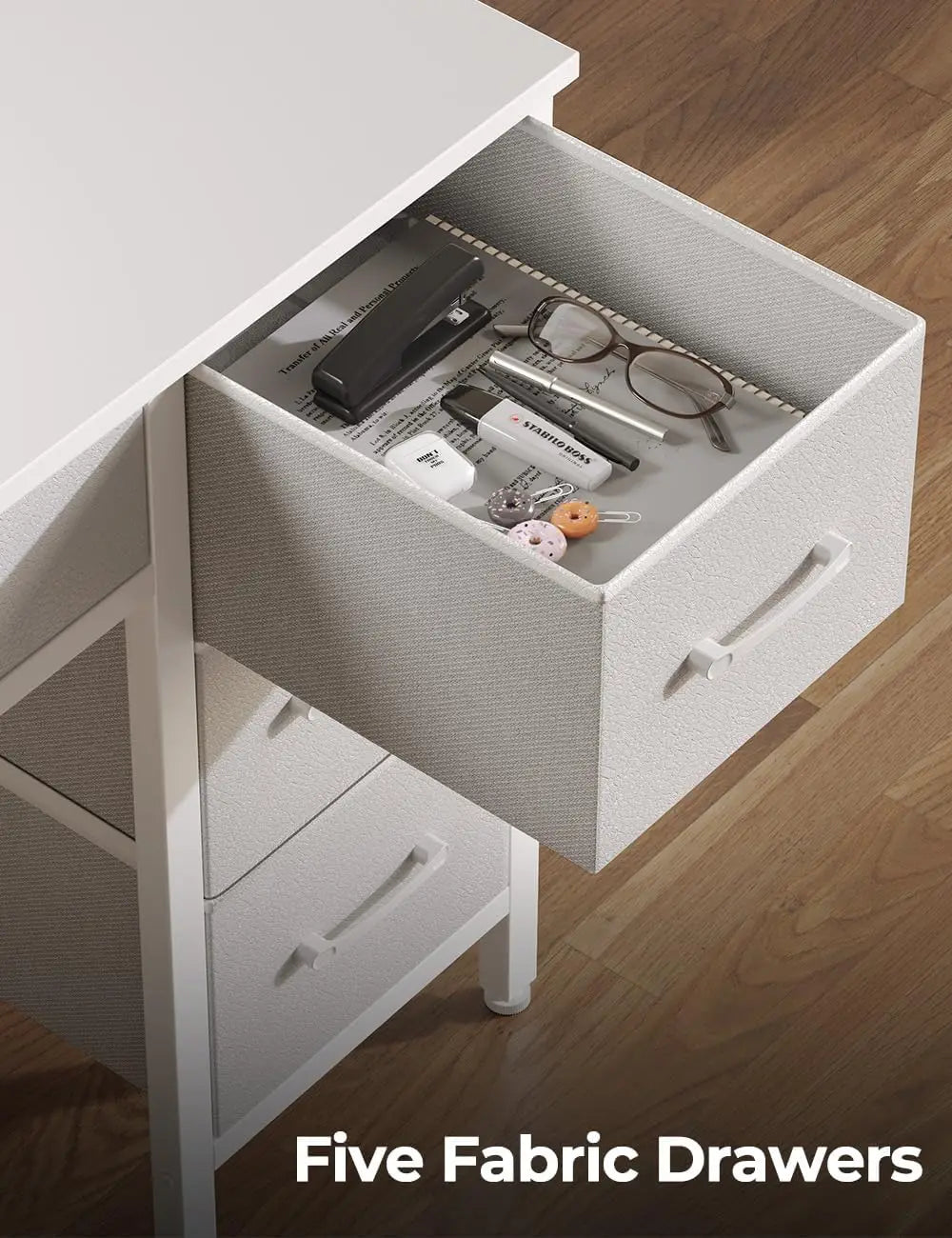 LED Computer Desk With Power Outlets Monitor Stand And Drawers