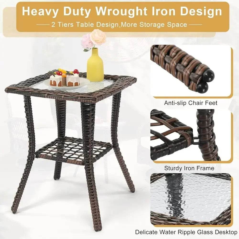 3-Piece Outdoor Swivel Rocking Chair Set with Side Table