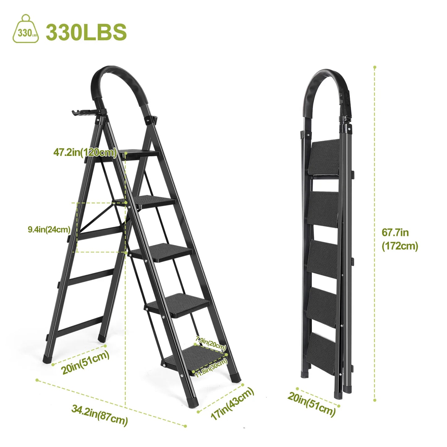 Heavy Duty Folding Stool With Handrail Anti Slip Ladder