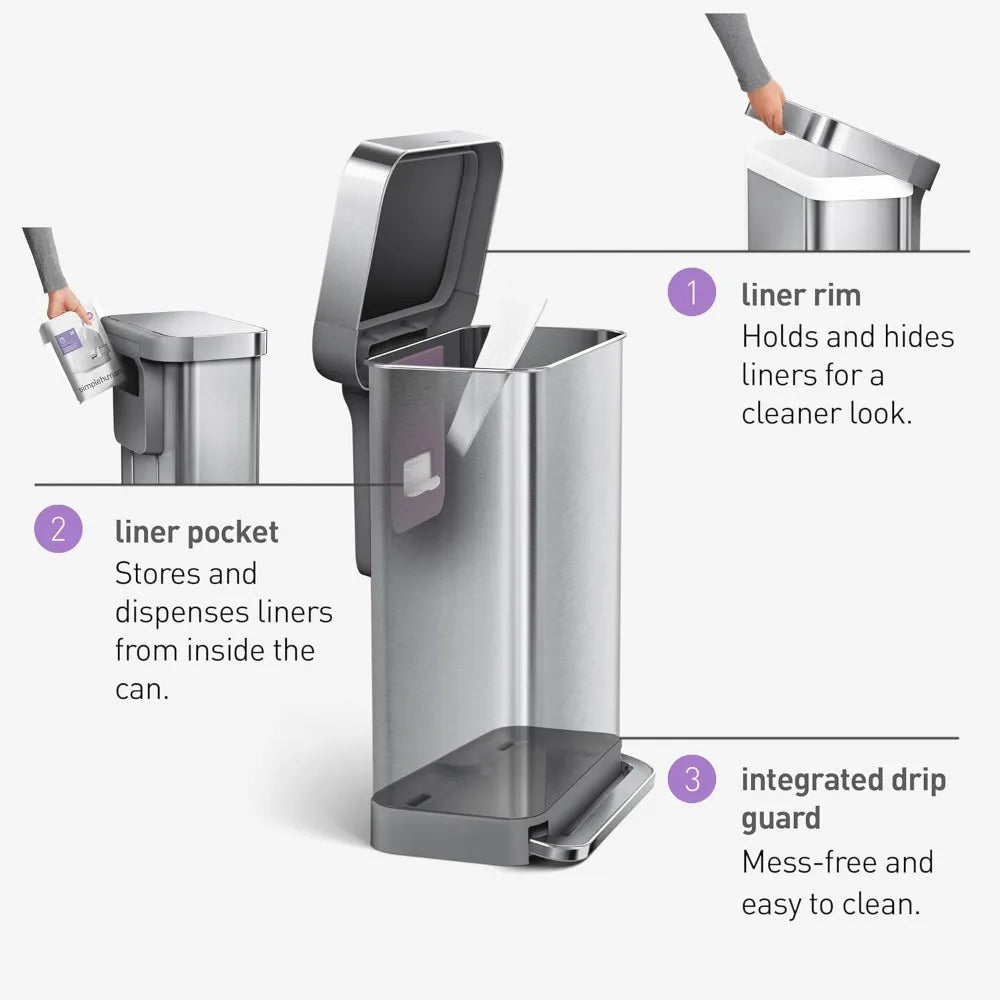 Hands-Free Kitchen Step Trash Can with Soft-Close Lid