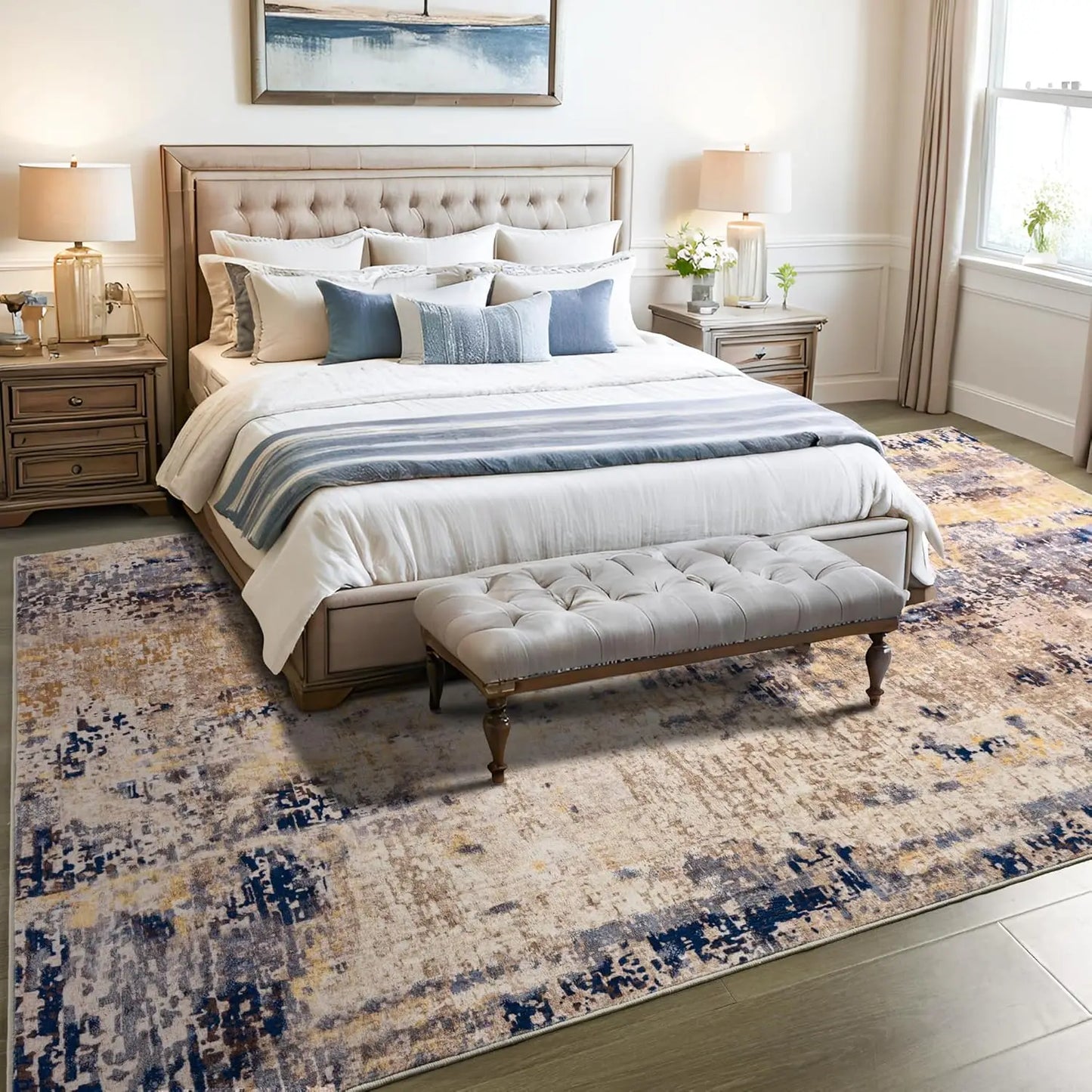 Modern Abstract Soft Non Slip Machine Washable Area Rug