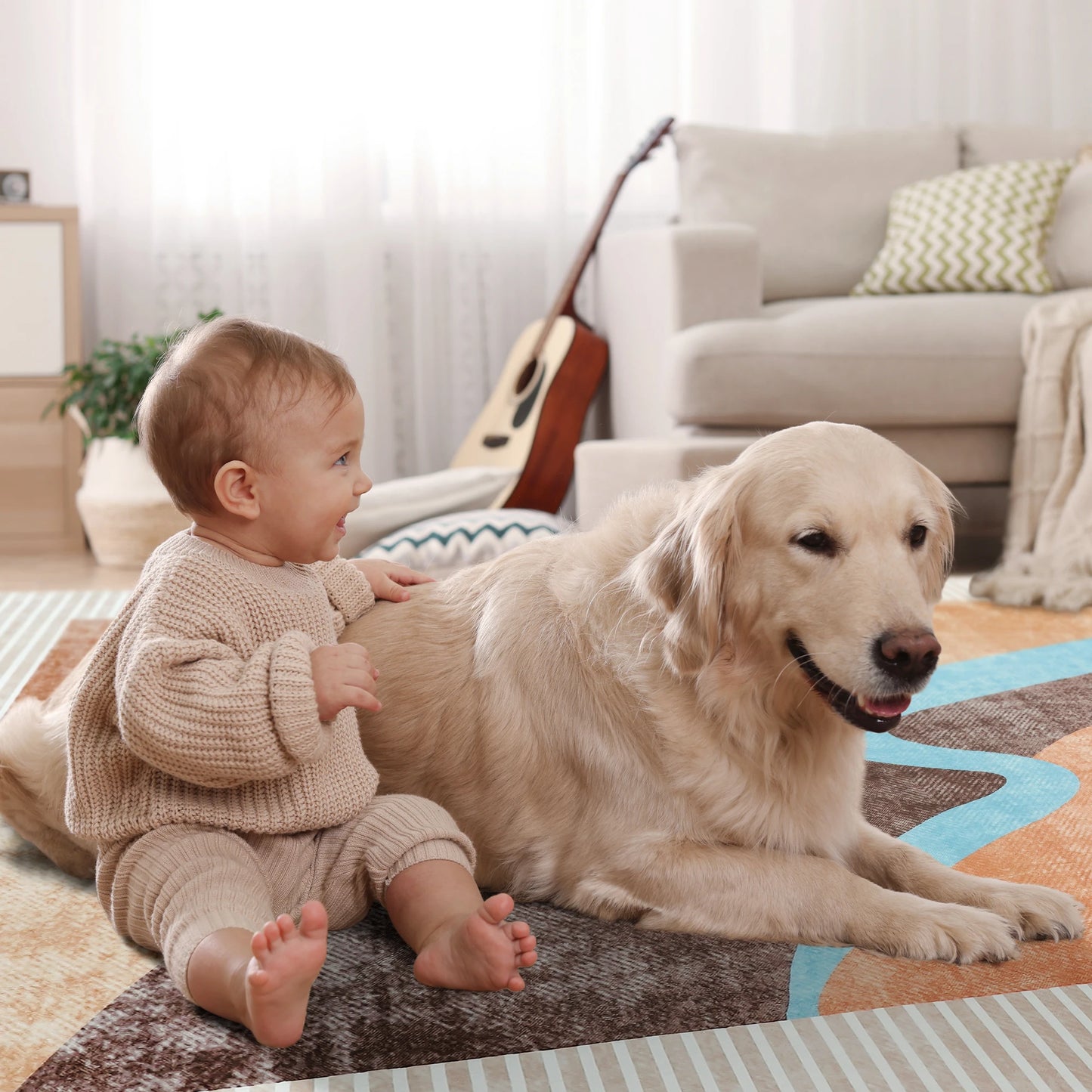 Machine Washable Vintage Area Rug With Non Slip Backing