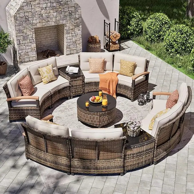 Stylish Half Moon Rattan Patio Conversation Furniture Set