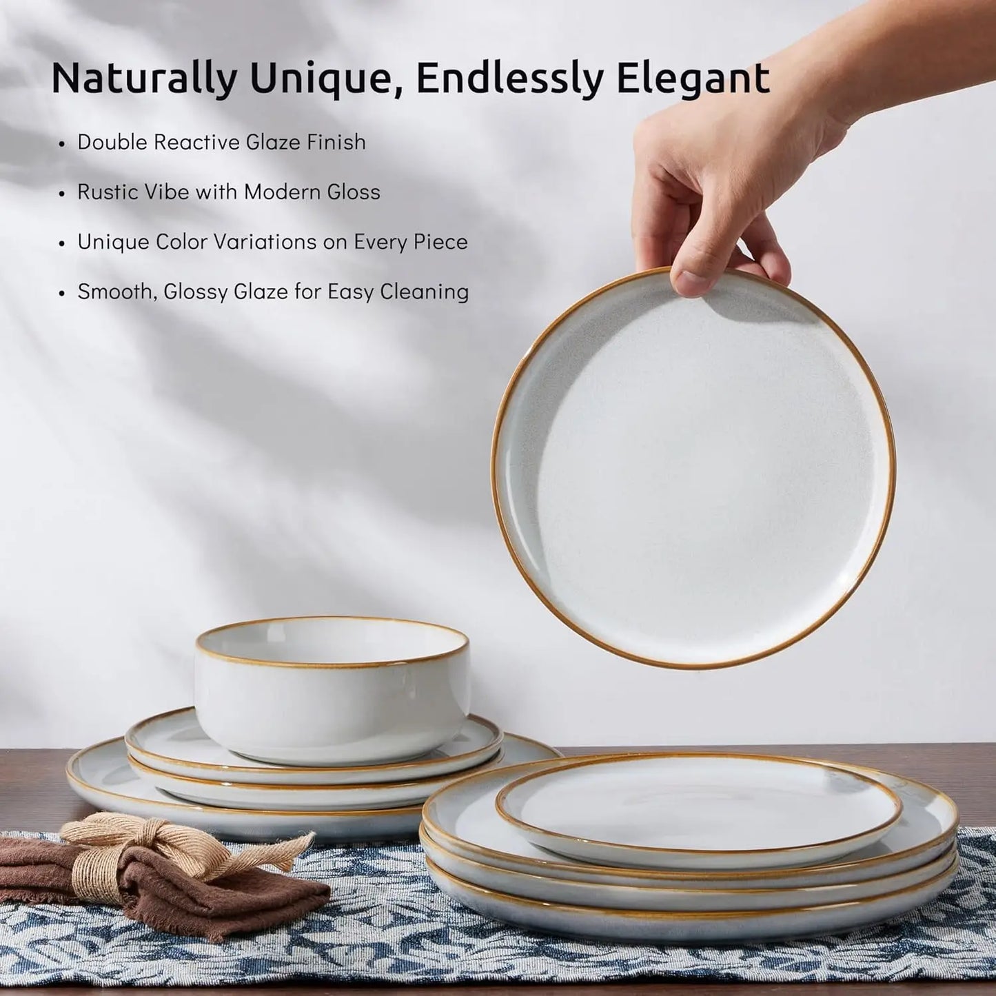 Stoneware Dinnerware Set For Four 12 Piece Reactive Glaze Dishes