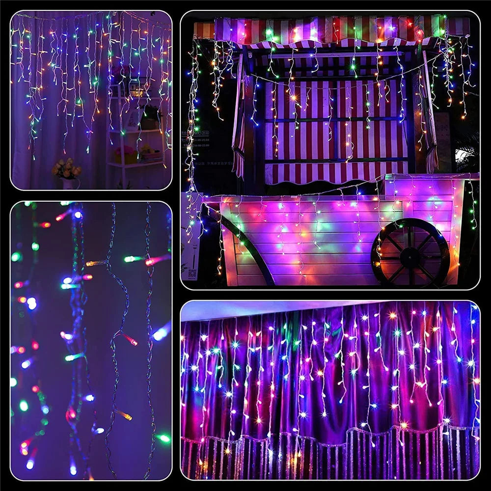 Solar Icicle Curtain Lights for Outdoor Christmas Decorations