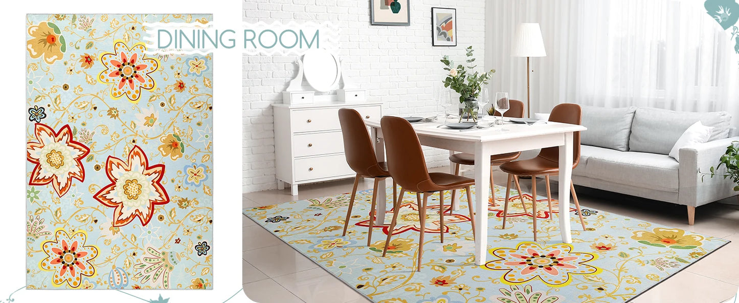 Noahas Floral Washable Non Slip Soft Stain Resistant Area Rug