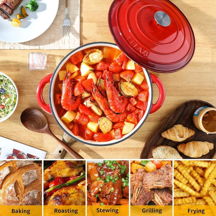 7.5 QT Dutch Oven Pot with Lid, Enameled Cast Iron Dutch Oven with Dual Handles for Sourdough Bread Baking, Cooking, Non-stick E