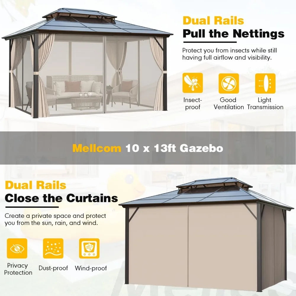 Hard Top Polycarbonate Gazebo With Double Roof And Curtains