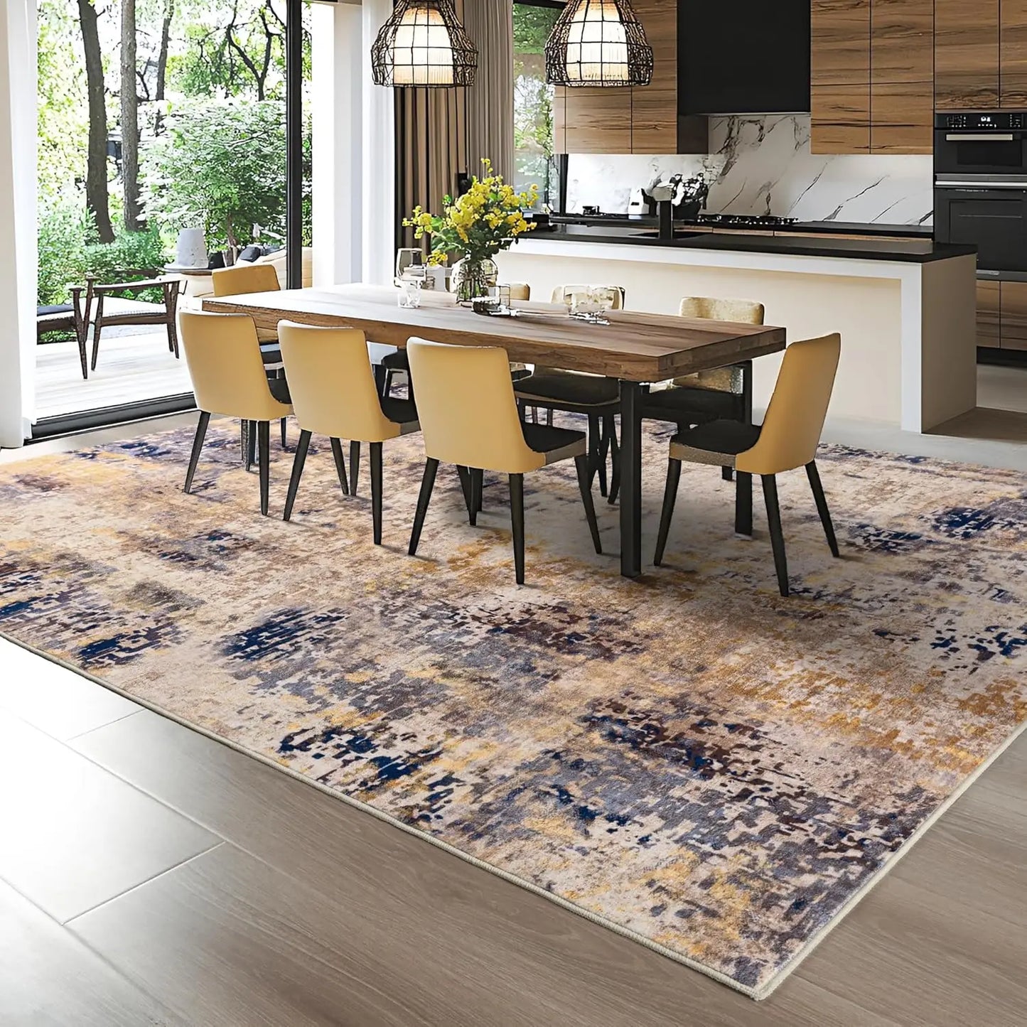 Modern Abstract Soft Non Slip Machine Washable Area Rug