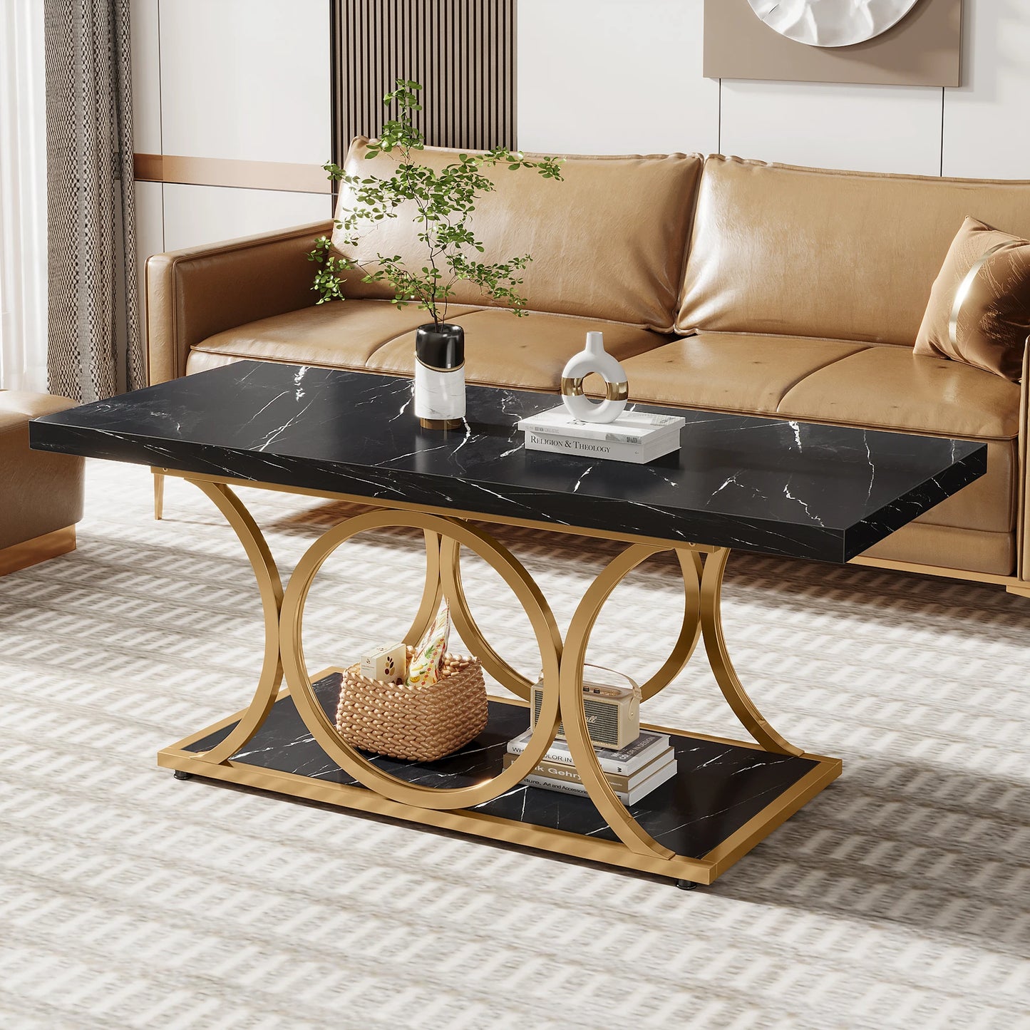 Tribesigns Two Tier Modern Faux Marble Coffee Table