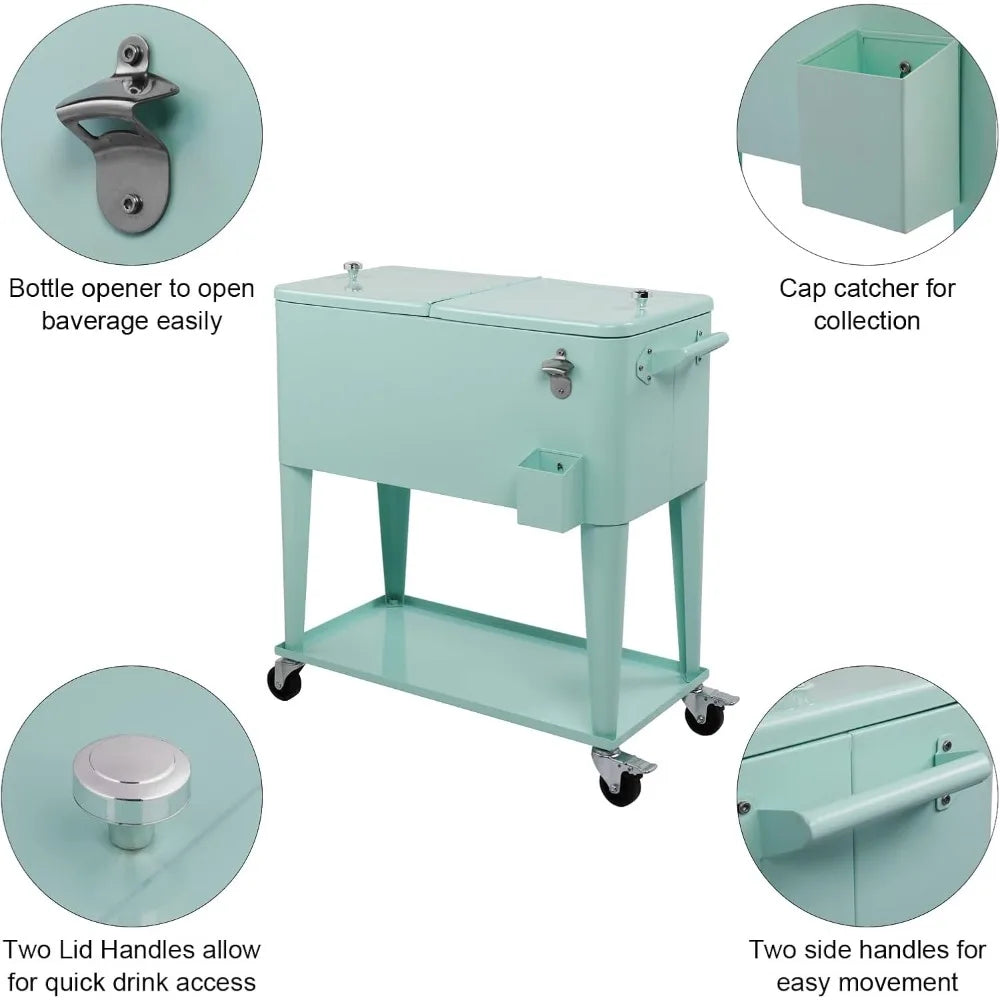 Rolling Ice Chest On Wheels With Bottle Opener And Shelf