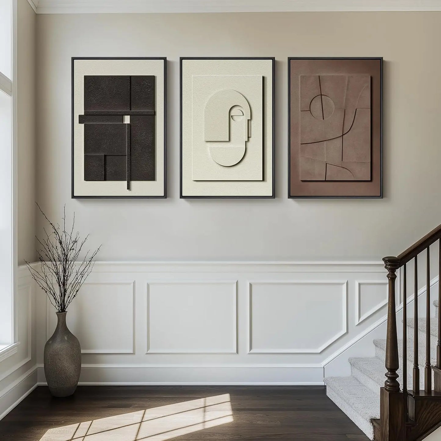 3D Textured Abstract Wall Art Set Modern Geometric Three Piece