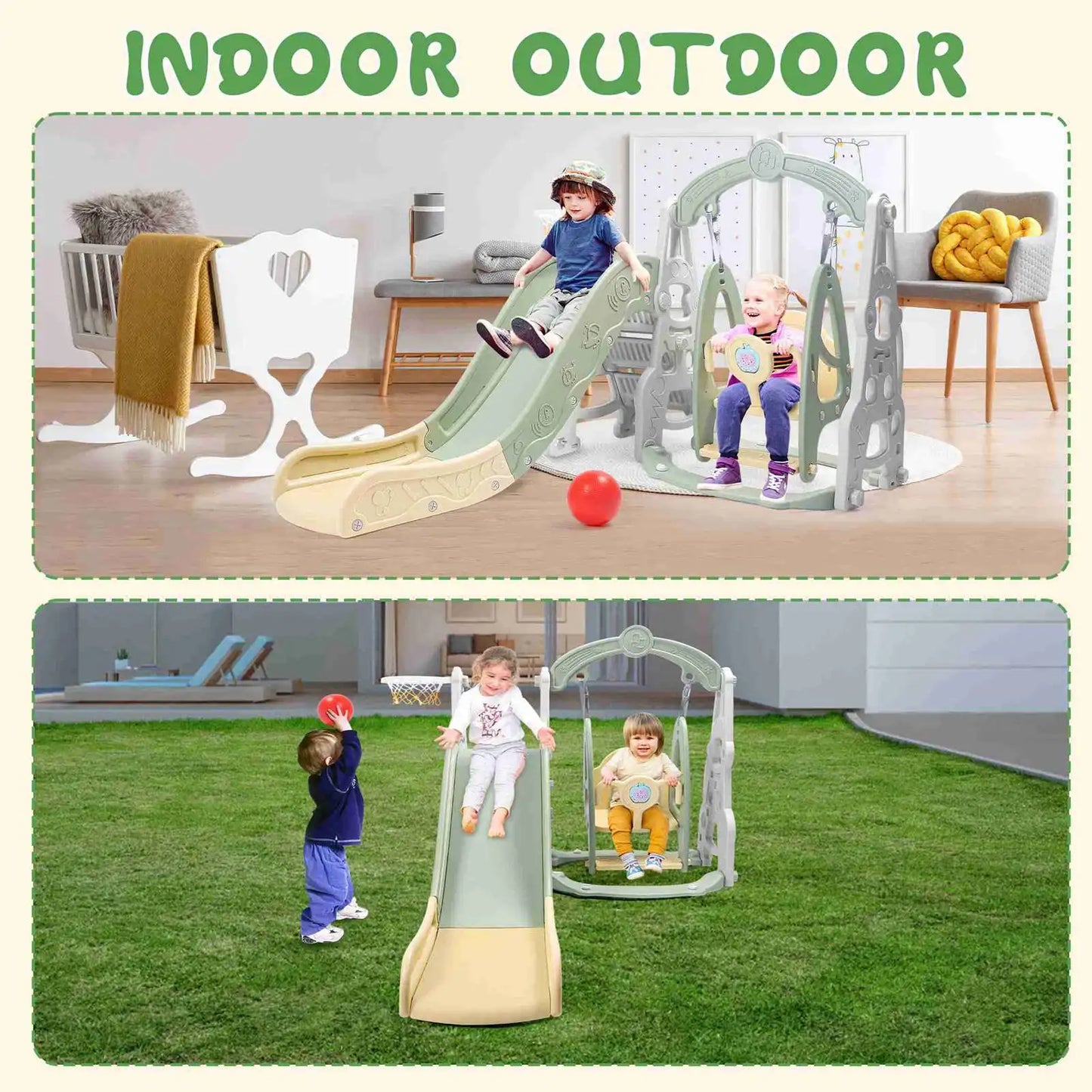 Four In One Toddler Playground Swing Slide Climber Hoop
