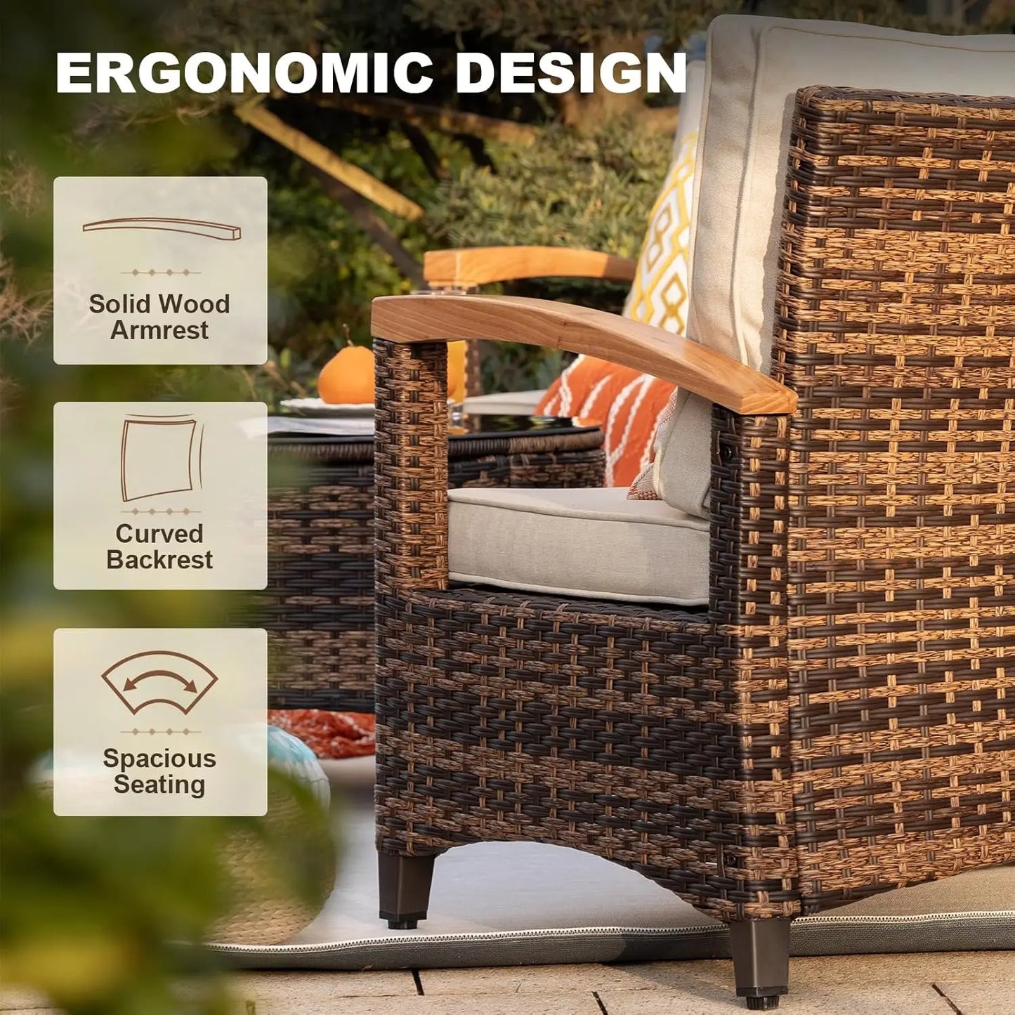 Stylish Half Moon Rattan Patio Conversation Furniture Set