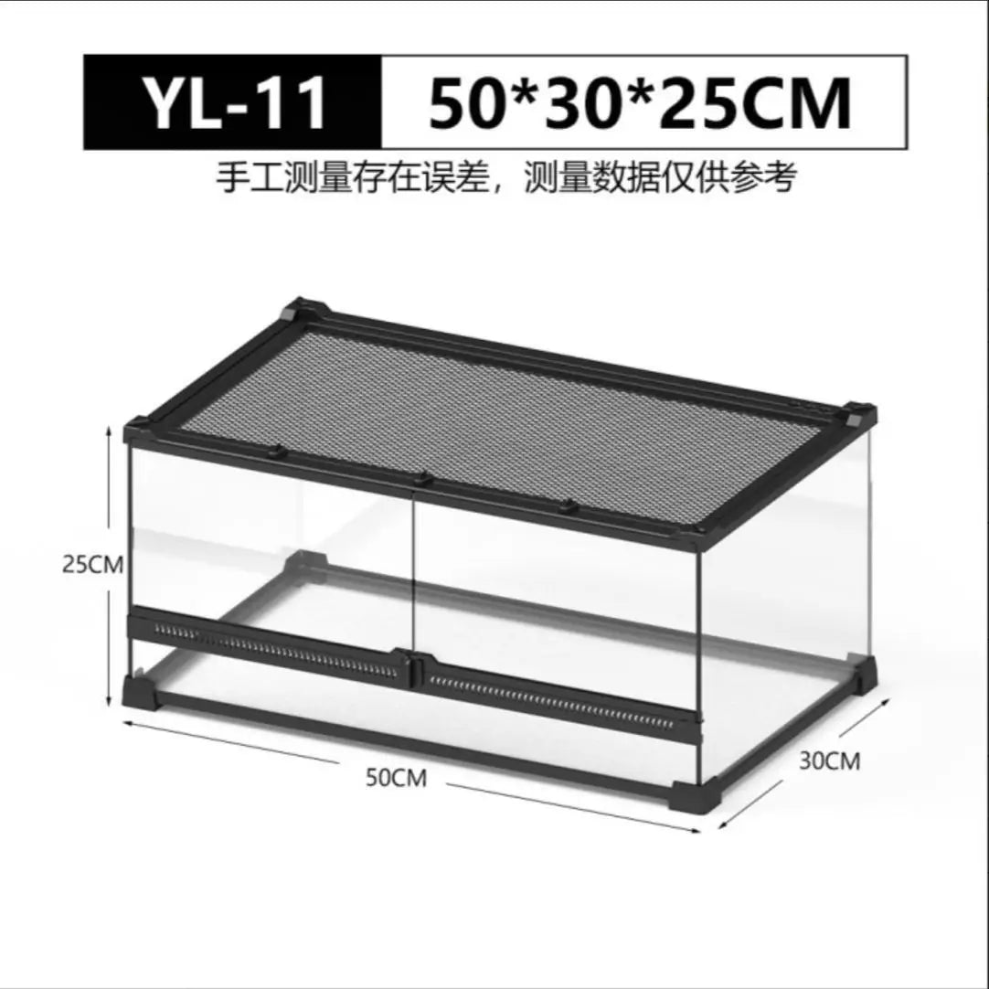 Large Glass Reptile Terrarium with Front Opening and Ventilation