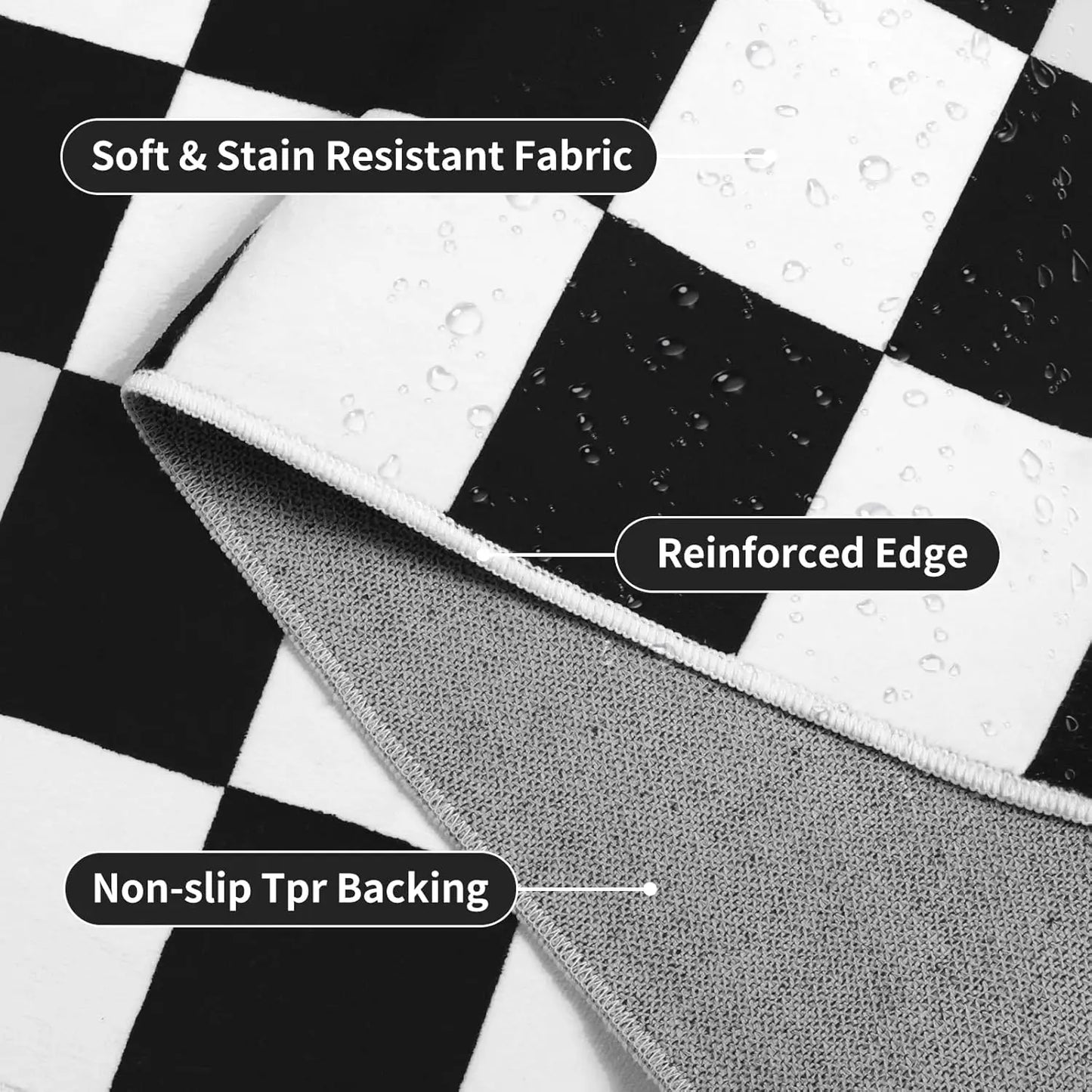 Checkered Area Rug Washable Non Slip Low Pile Stain Resistant
