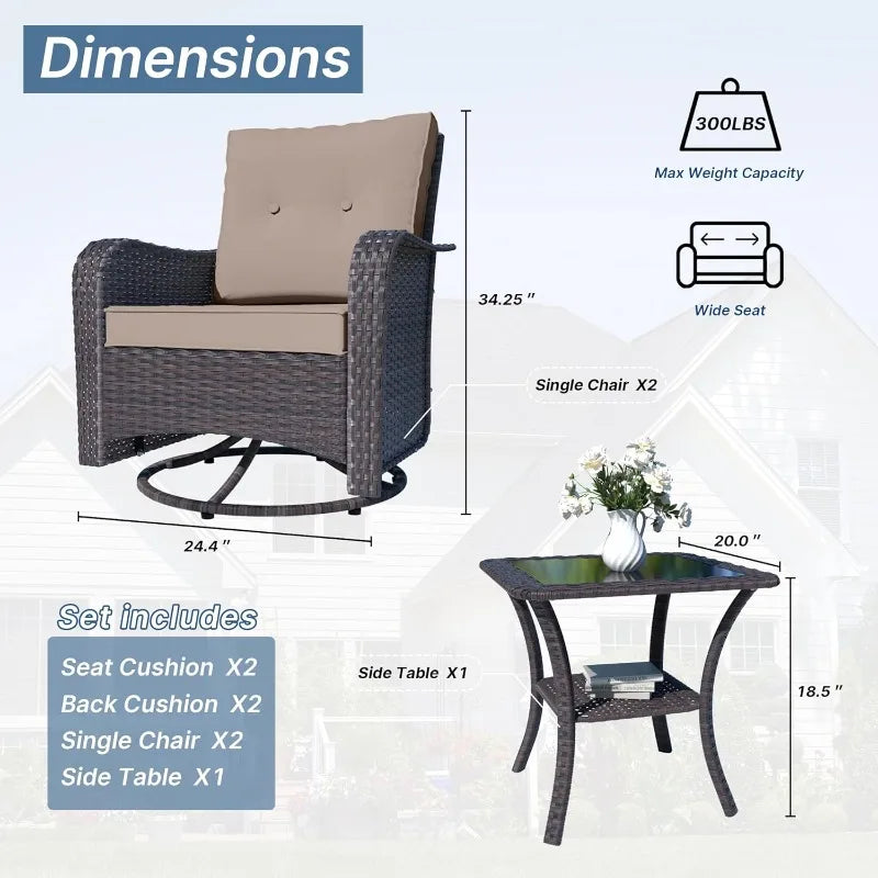 Outdoor Patio Set Swivel Gliders Wicker Glass Table