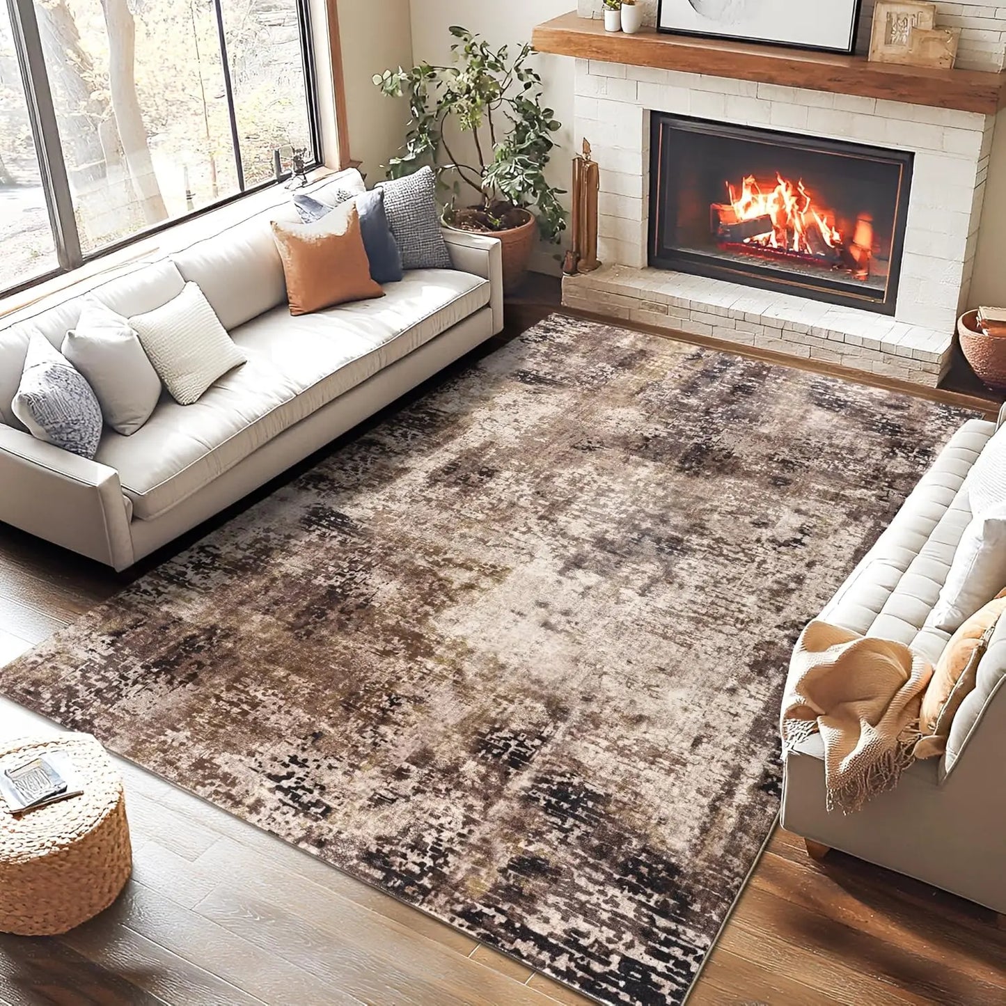 Modern Abstract Soft Non Slip Machine Washable Area Rug