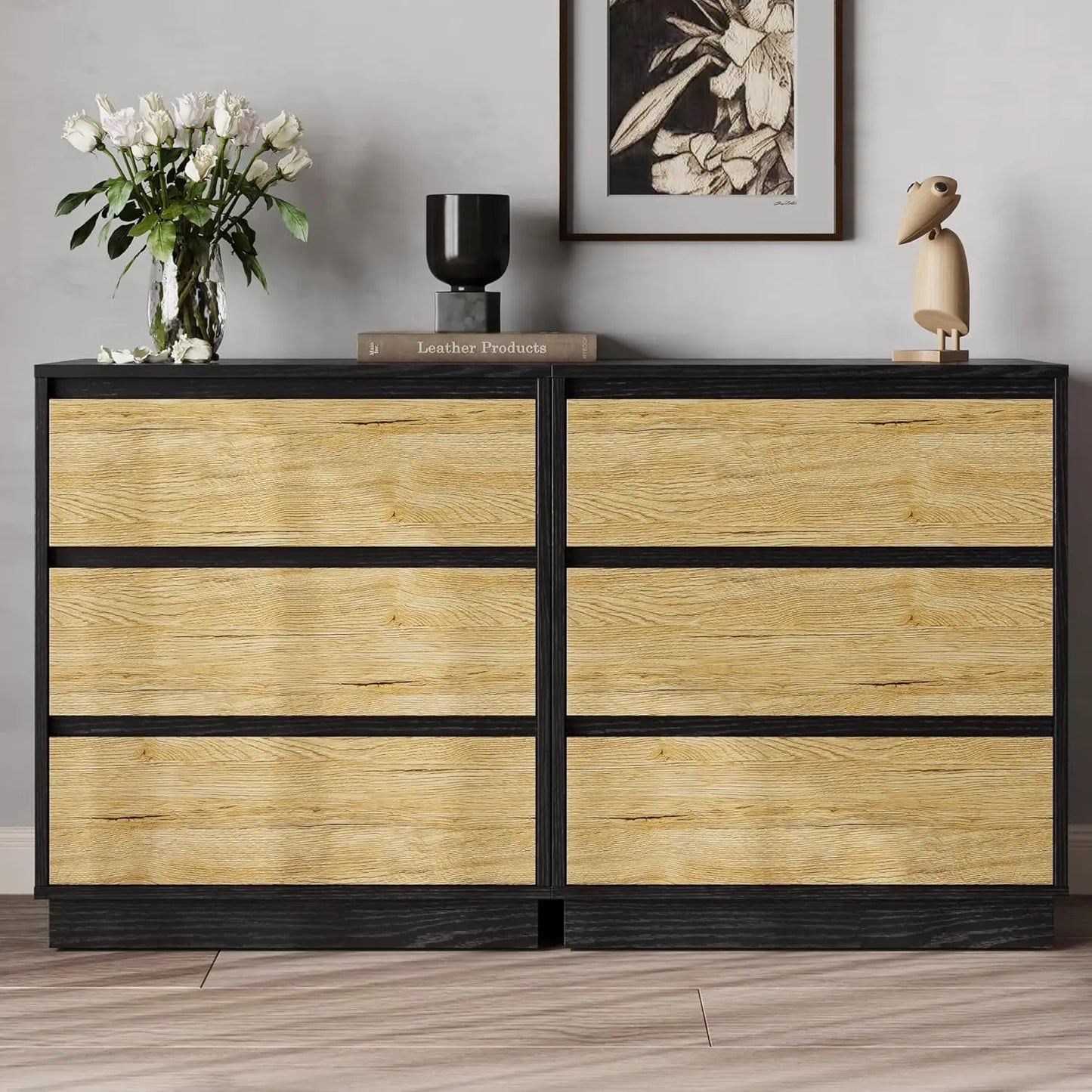 RoyaCraft Wide Nightstand Set Of 3 Drawers Bedside Tables