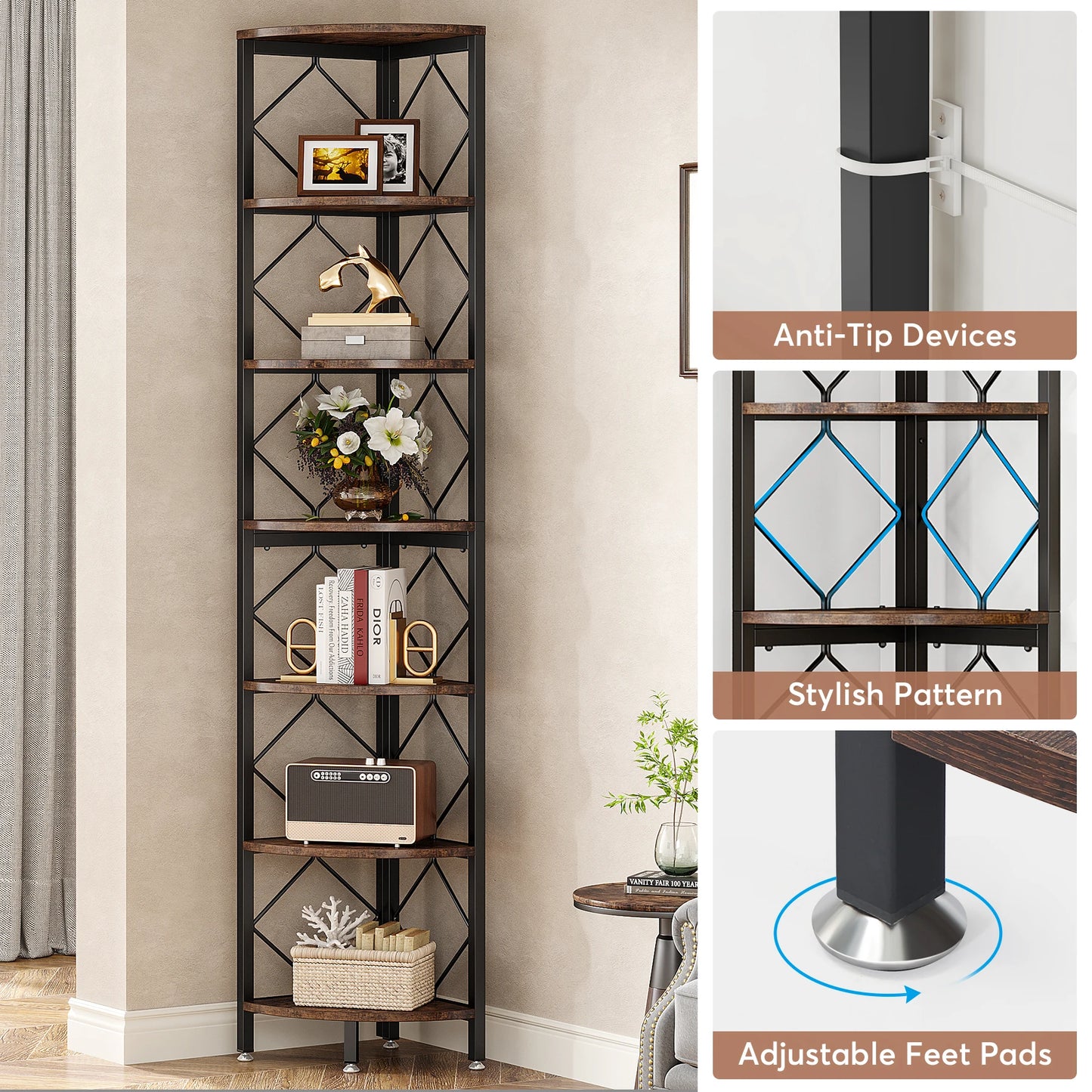 Tribesigns 7 Tier Industrial Corner Shelf For Small Spaces