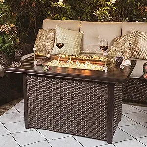 Propane Gas Fire Pit Table With Ceramic Top Rattan Frame