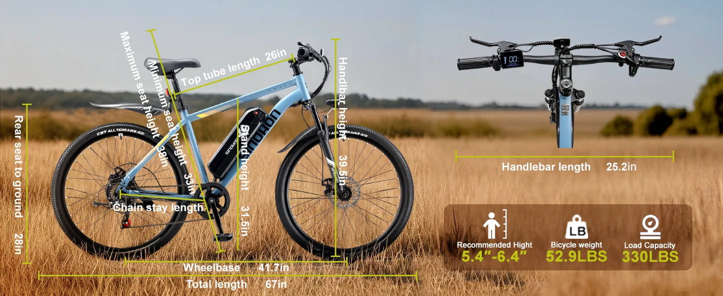 Mountain Electric Bike Adults 500W Peak Motor 26'' Tires Front Suspension Electric Bicycle 25-37Miles 7-Speed Lightweight E-MTB