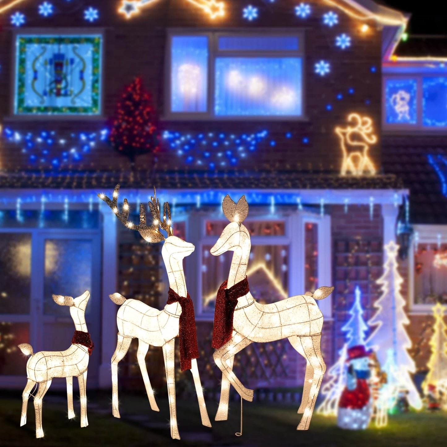 3-Piece Large Lighted Christmas Deer Family Set Outdoor Yard Decoration with 210 LED Lights