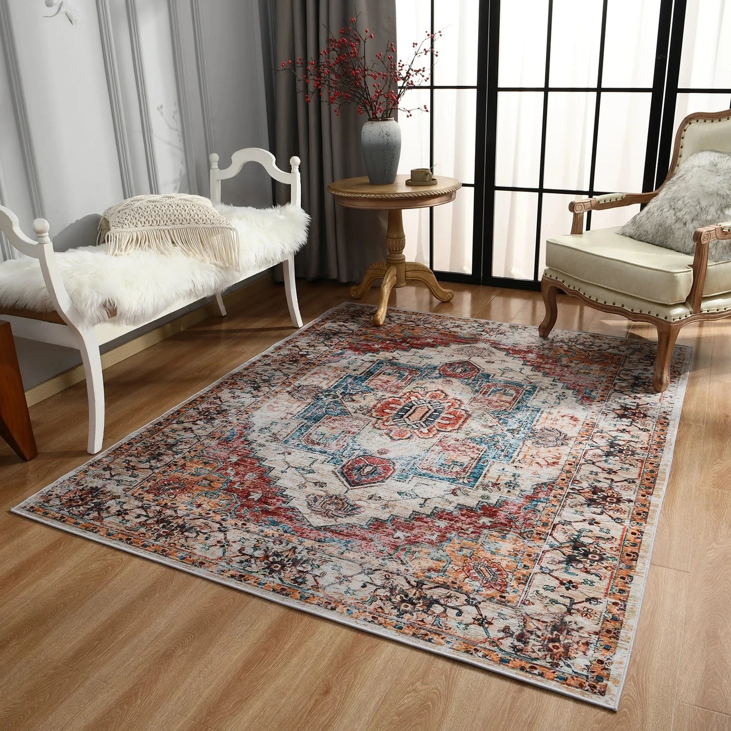 Boho Vintage Washable Non-Slip Soft Accent Bedroom Rug