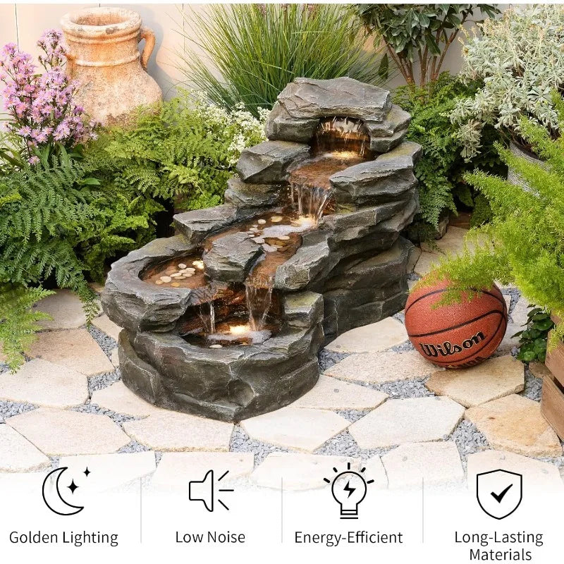 Five Tier Rock Garden Water Fountain With LED Lights