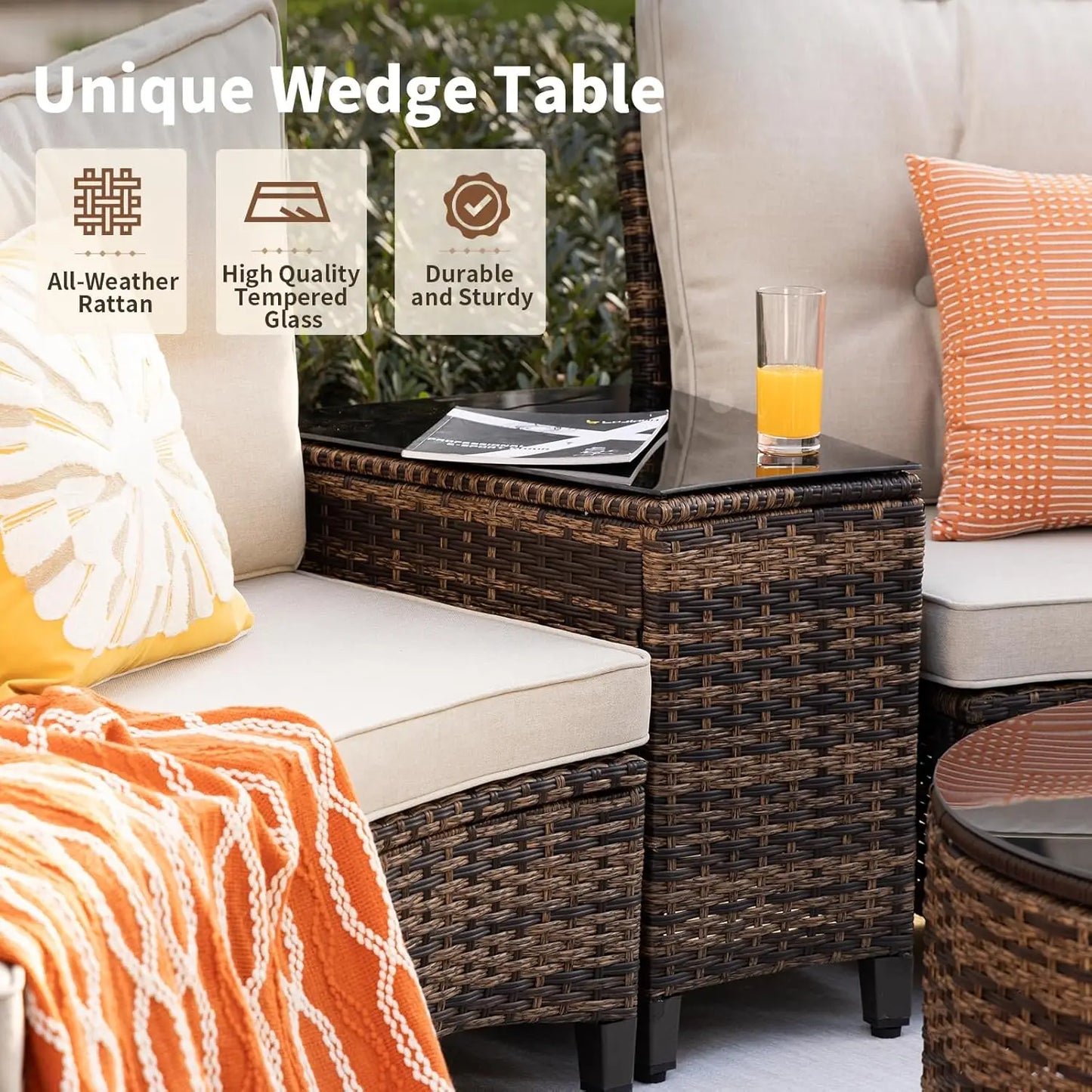 Stylish Half Moon Rattan Patio Conversation Furniture Set
