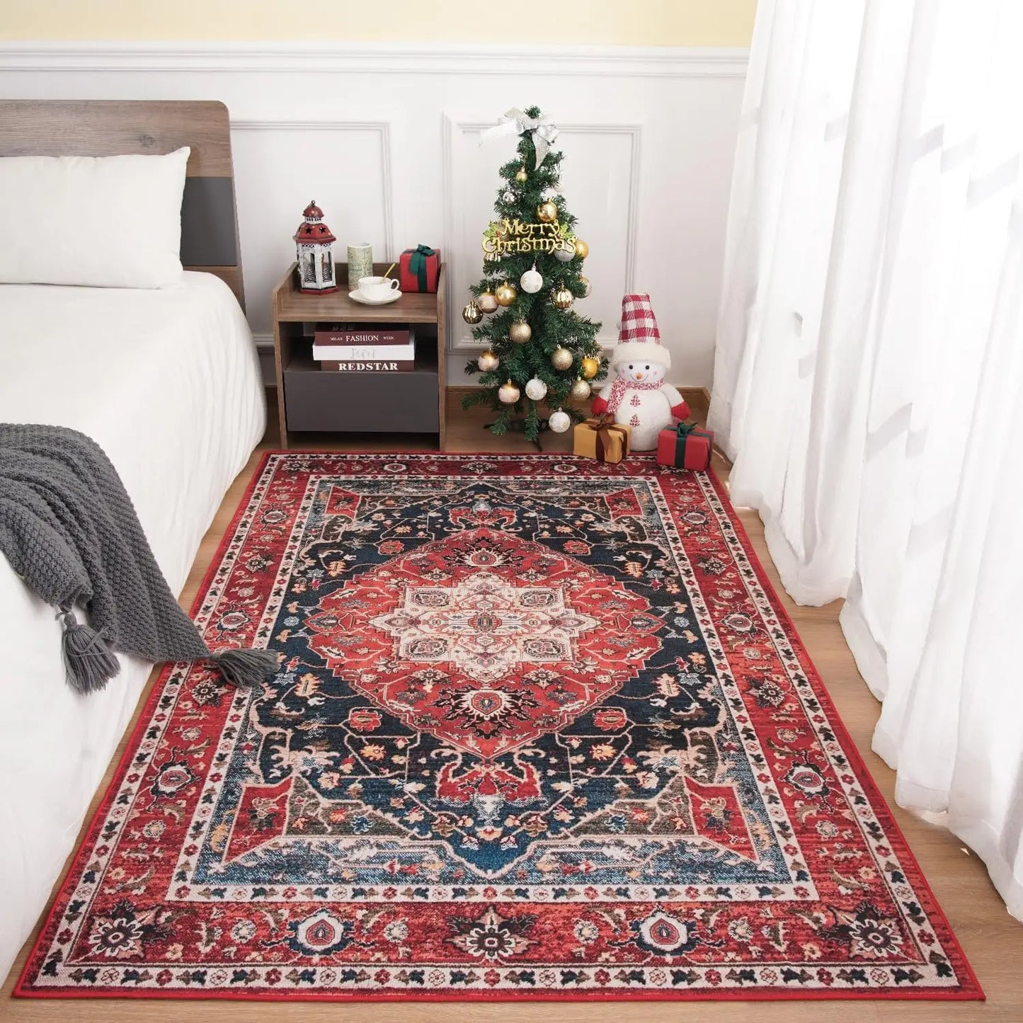 Boho Vintage Washable Non-Slip Soft Accent Bedroom Rug
