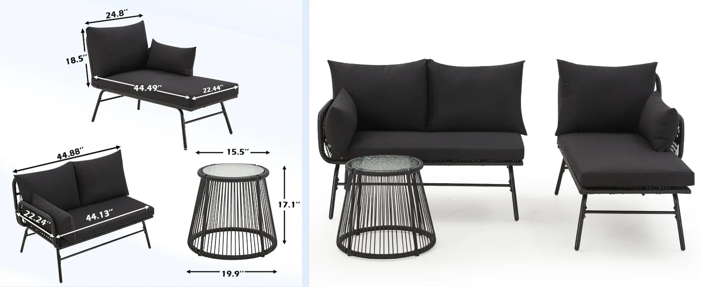 L Shaped Patio Sectional Sofa Set With Glass Coffee Table
