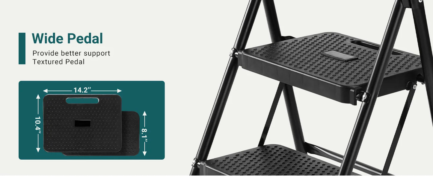 Folding Step Ladder Stool With Anti Slip Pedals Sturdy Steel