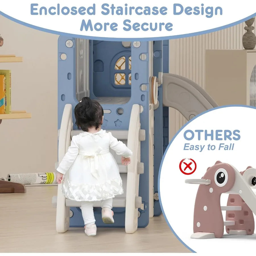 Toddler Outdoor Playset With Slide Climber And Basketball Hoop